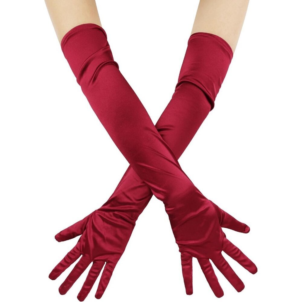 Women's Evening Burgundy Long Satin Gloves Elbow Length Formal Party Prom Wear